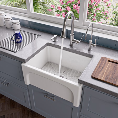 Alfi Brand 24" White Arched Apron Thick Wall Fireclay Sgl Bowl Farm Sink AB2418ARCH-W